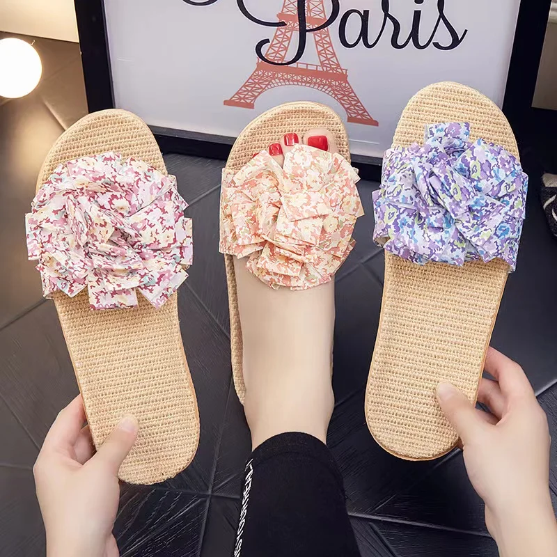 SENDNAKAI  Linen Women's Home Series Slippers in the Four Seasons Indoor Thick Sole Anti slip Couple Slippers in Summer