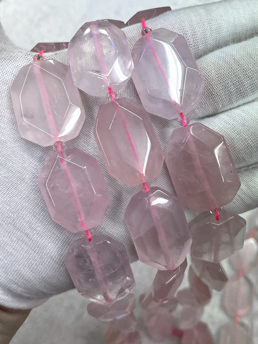 

Natural Pink Crystal Dan Shape Section Beads Faceted Loose Spacer For Jewelry Making DIY Necklace Bracelet 15'' 23x30mm