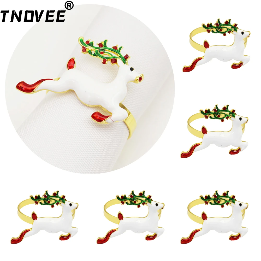 

6Pcs Christmas Napkin Ring Enamel Reindeer Napkin Holder for Family Dinner Easter Christmas Party Table Decorations ERC11