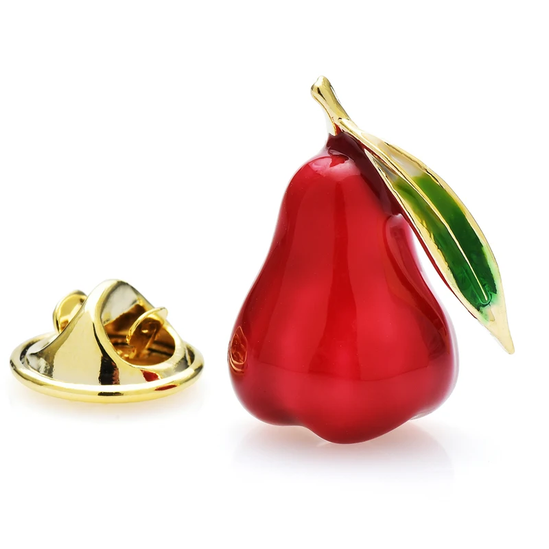 

Wuli&baby Delicious Pear Collar Pins For Women Unisex Red Enamel Beauty Fruits Party Office Brooch Pin Gifts