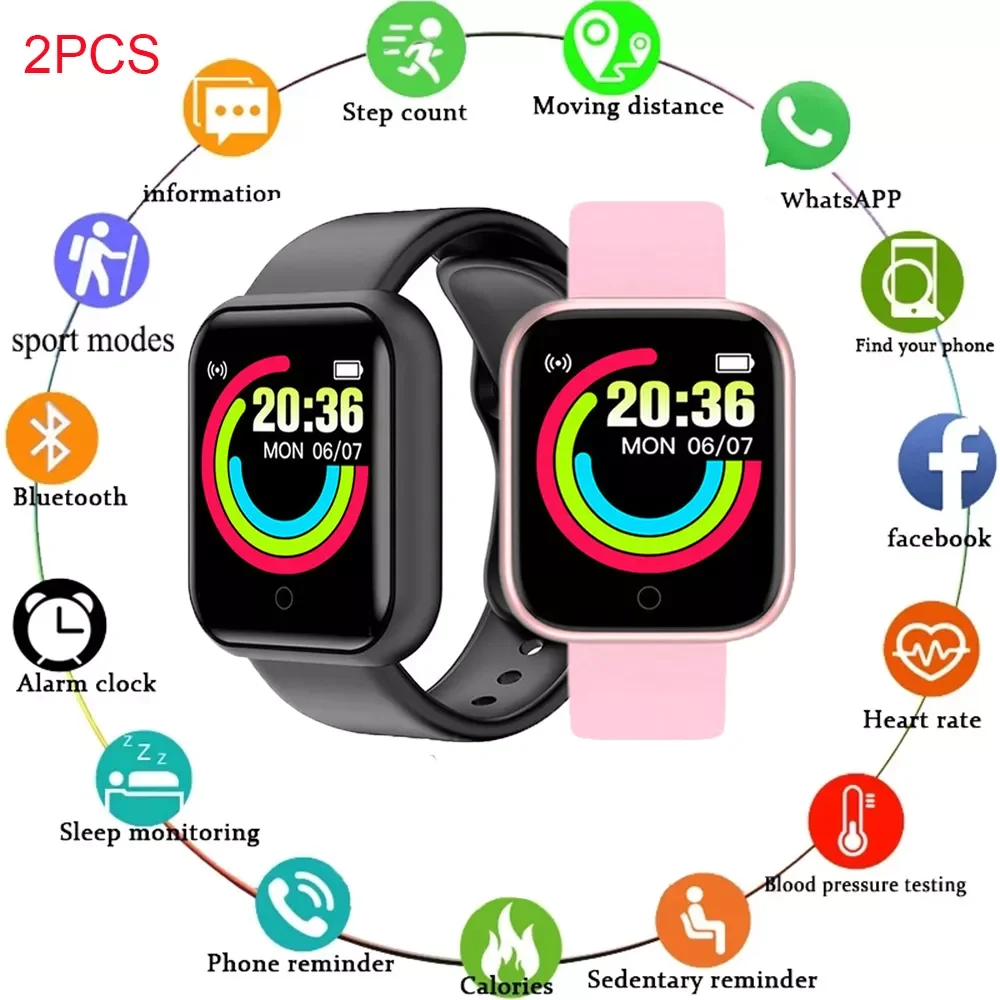 

2Pcs D20 Smart Watch Men Women Digital Watches Bluetooth Sport FitnessTracker Pedometer Smartwatch For Android IOS