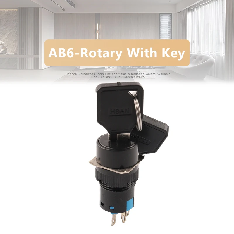 16 мм 3-контактный ключ, поворотная ручка, кнопочный переключатель, круглая/квадратная головка, 2-позиционный переключатель ключей, пусковые выключатели питания с фиксацией, самоблокировка