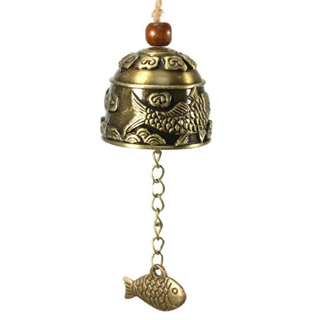 

Chinese Dragon/Fish Pattern Hanging Car Wind Chime Fortune Zinc Alloy Wind Bell with Hemp Rope