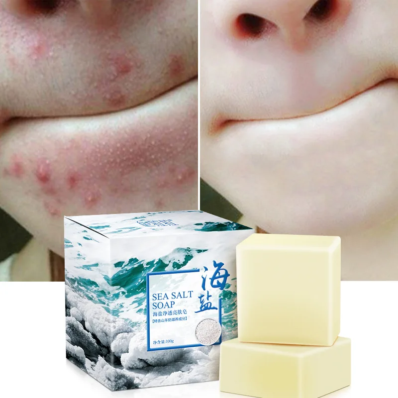 1Pcs Sea salt soap goat milk control oil cleansing essential oil soap bath soap handmade soap 100g  Bath Healthy Soaps Shampoo