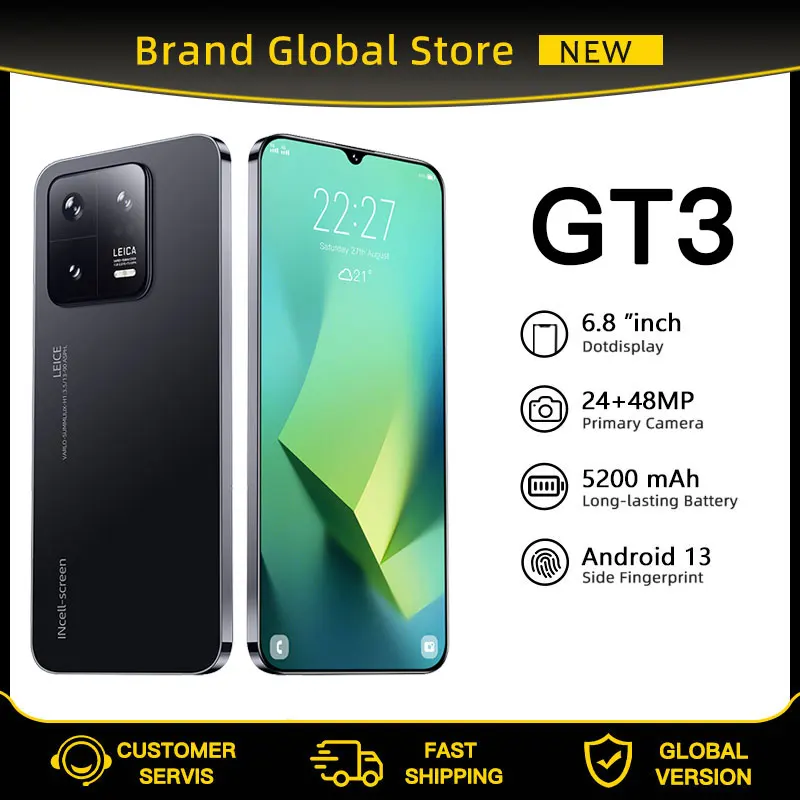 2023 New Global Version Cell phone GT3 smartphone original phone 6.8inch screen 8GB+256GB mobile phones Android13 WIFI 5200mAh