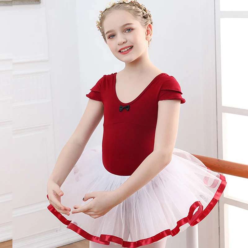 AOQUNFS Girls Ballet Leotard Tulle Skirts Short Sleeve Dance Leotards 2 Pieces Dance Suits Ballet Costumes Kids Ballet Bodysuits