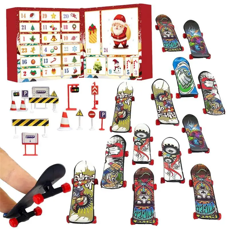 

24 Days Christmas Advent Calendar with Colorful Mini Finger Board Fingertips Movement Skate Party Favor Toys for Kids and Adults