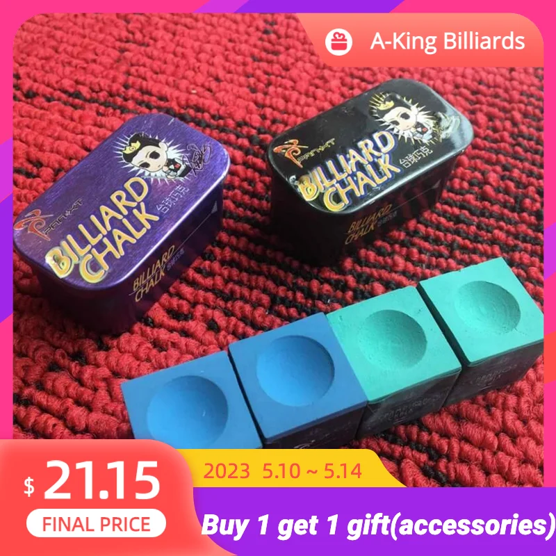 

PXT XiaotingPan Tailor-made Chalk Powder Pool Snooker Metal Box Professional Accessories 2 Pieces Green Blue Chalk with Good Box