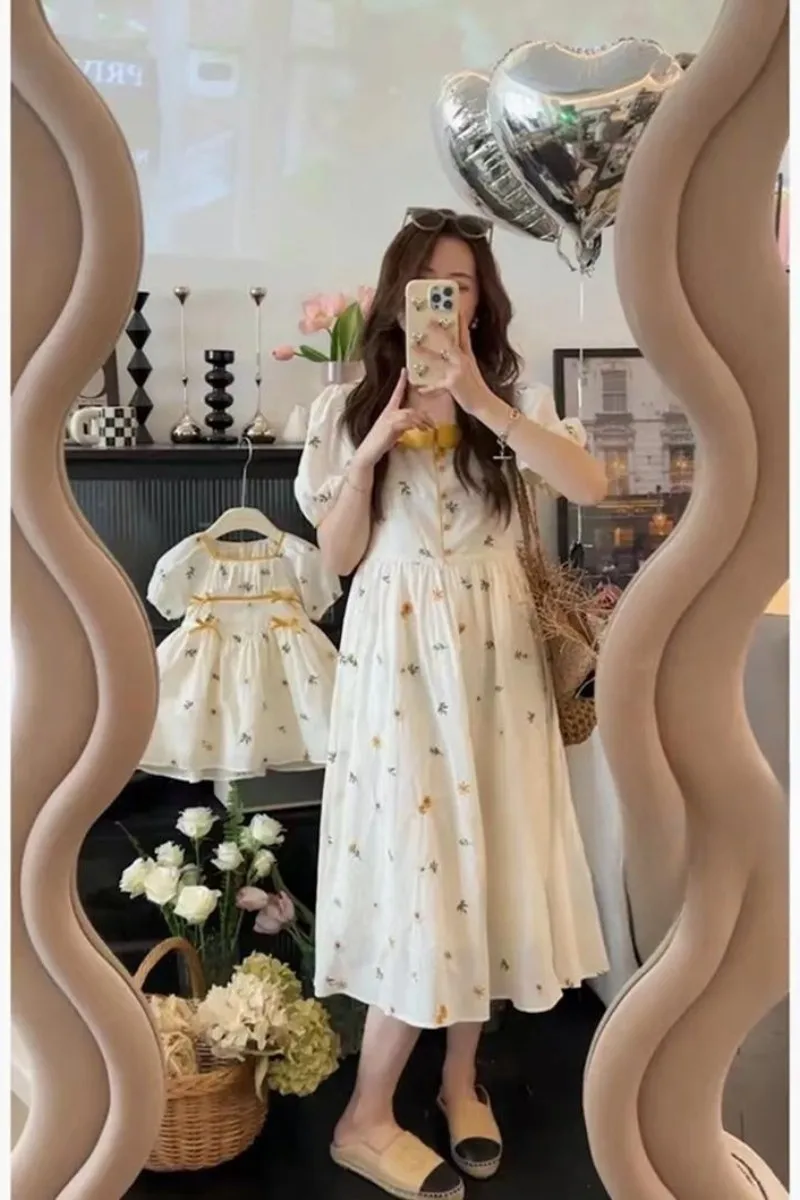 

Family Matching Clothes Summer Embroidery Floral Dress Mother Daughter Cotton Dress Women Dress Baby Girl Dress