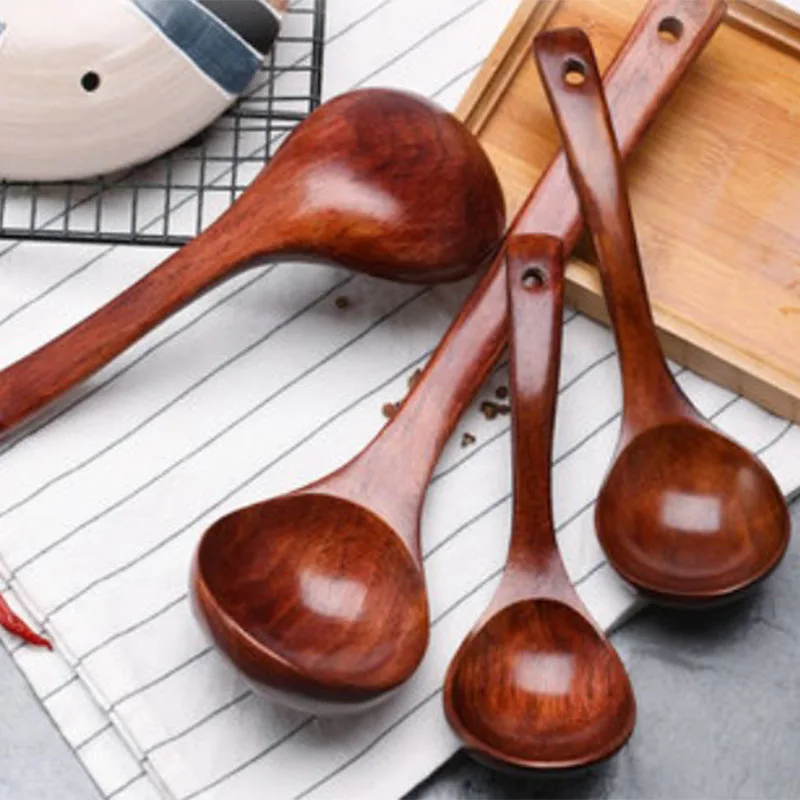 

Large Soup Spoon Japanese Style Solid Wood Long Handle Wooden Spoons Nonstick Household Porridge Cucharas Cookware Parts