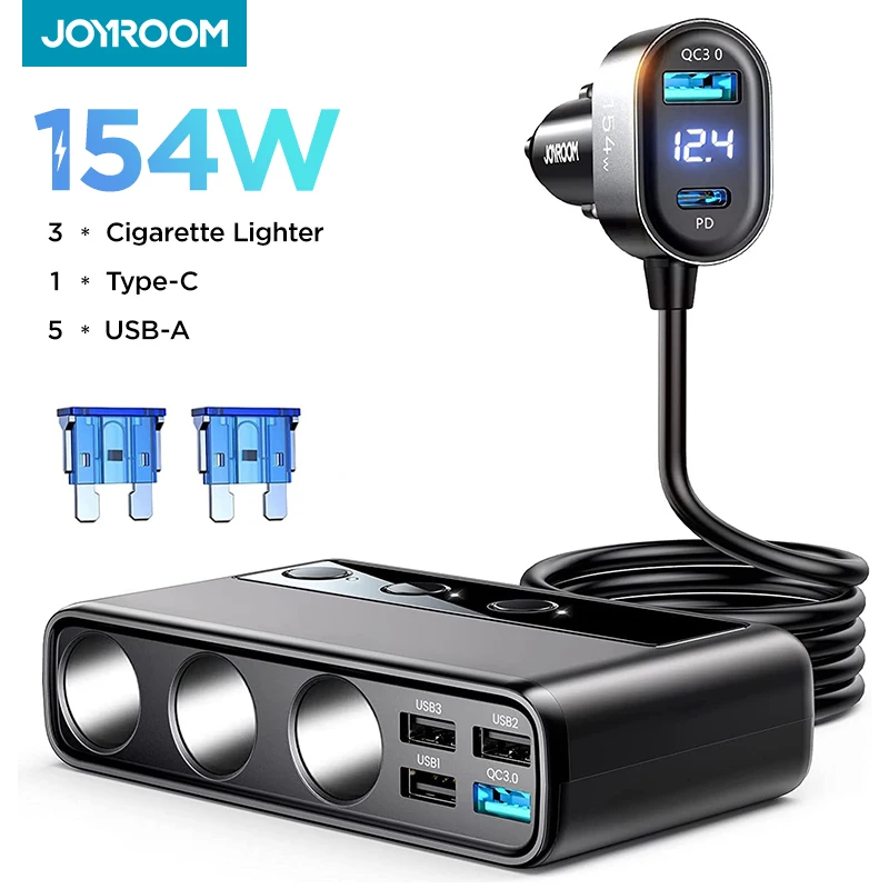 Автомобильное зарядное устройство Joyroom 154 Вт разветвитель прикуривателя 3