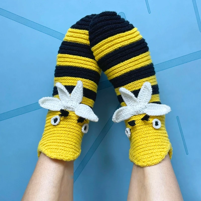 Bee Striped Socks Knit Bee Socks Funny Crochet Socks Bee Socks For Women Bee Stockings Girls Halloween Party Prop 37JB