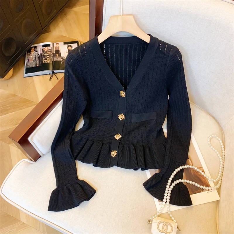 Новинка 2024 осенне-зимний вязаный кардиган с v-образным вырезом и длинными