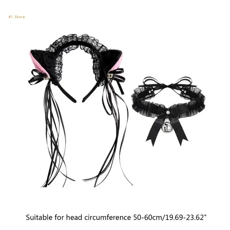 

Cats Costume Set Cats Ear Headband Tail Lace Choker Maid Fancy Dress Accessories