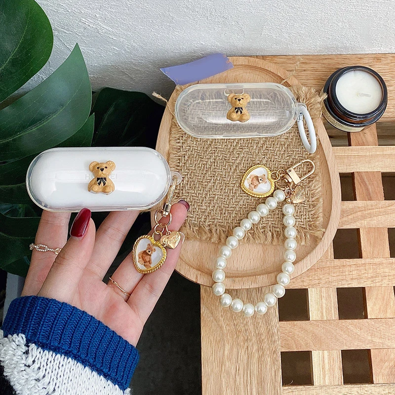 Чехол для Sony WF-C500, милый медведь, жемчужина, подвеска, чехол для наушников, модный прозрачный силиконовый чехол, аксессуары для наушников