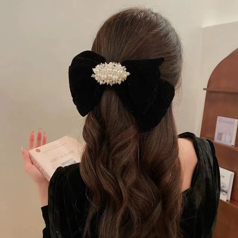 

Sparkling Velvet Oversize Bows Hairclip Winter Big Bowknot Solid Barrettes Ponytail Clip Girls Vintage Grace Hair Accessories