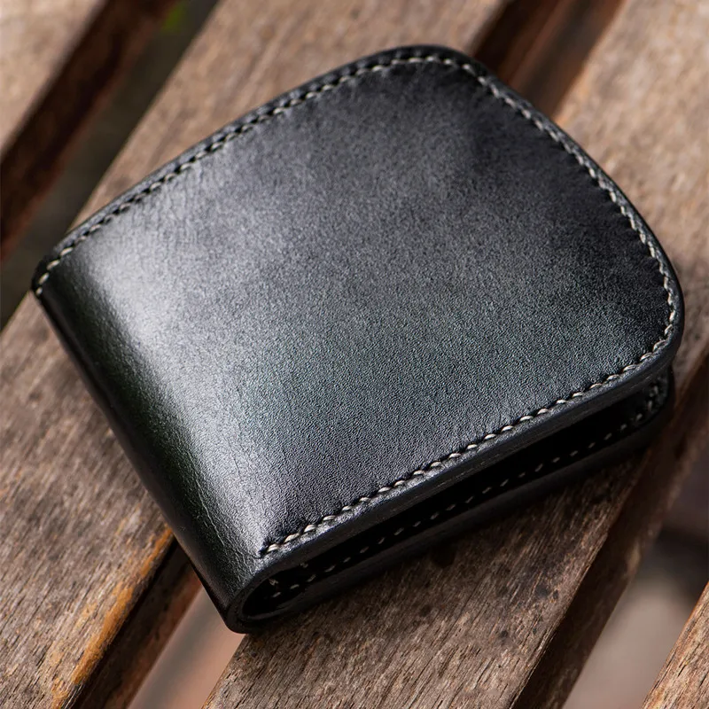 Handmade Wallets Original Design Black Purses Change Coin Pocket Women Men Short Clutch Vegetable Tanned Leather Wallet Gift