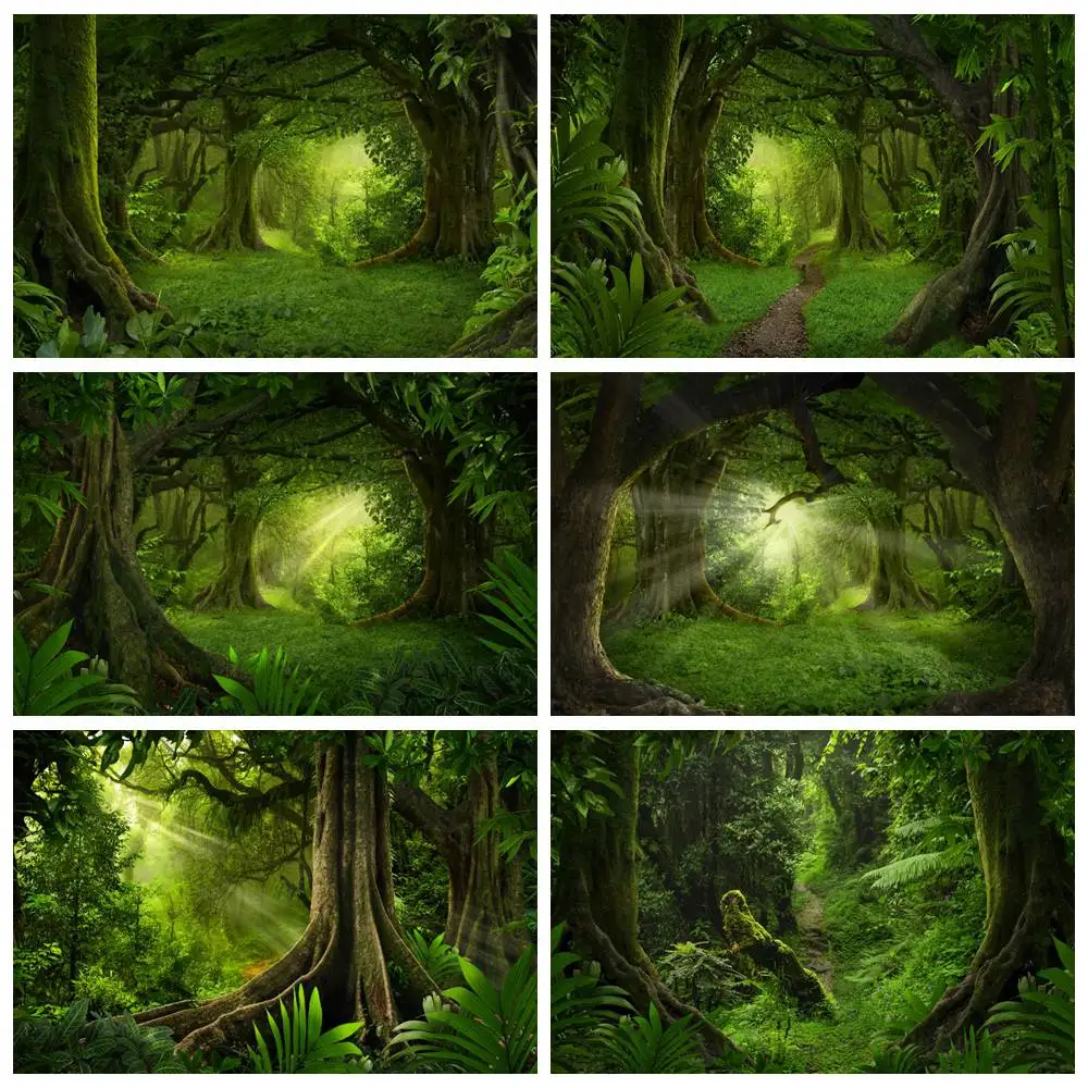 Spring Forest Photography Backdrop Children Birthday Decoration Jungle Fairy Green Scenery Custom Kids Studio Photo Backgrounds