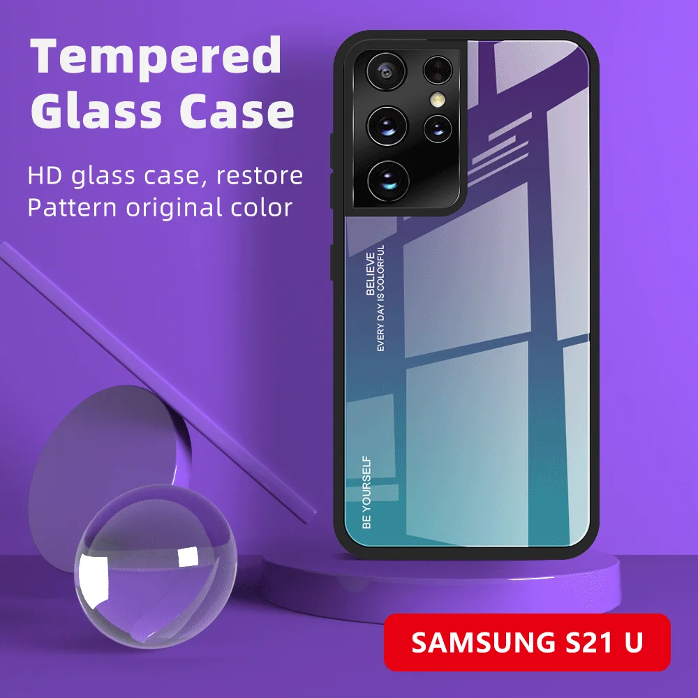 

Case For Samsung S23 Ultra S23 S21 Plus S21 S20 FE Gradient Tempered Glass Cover For Samsung S23 S22 S21 Cases Back Phone Covers