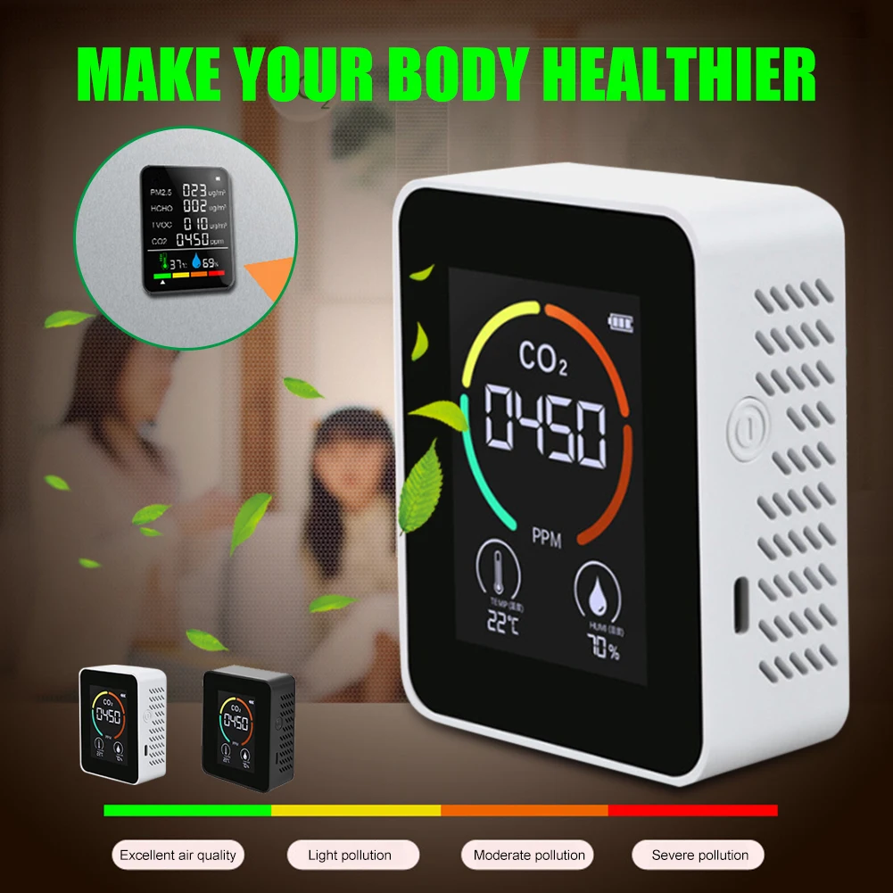 

6 In 1 Multifunctional Air Quality Detector Carbon Dioxide Formaldehyde Monitor LCD Large Screen Display Portable Home Air Quali