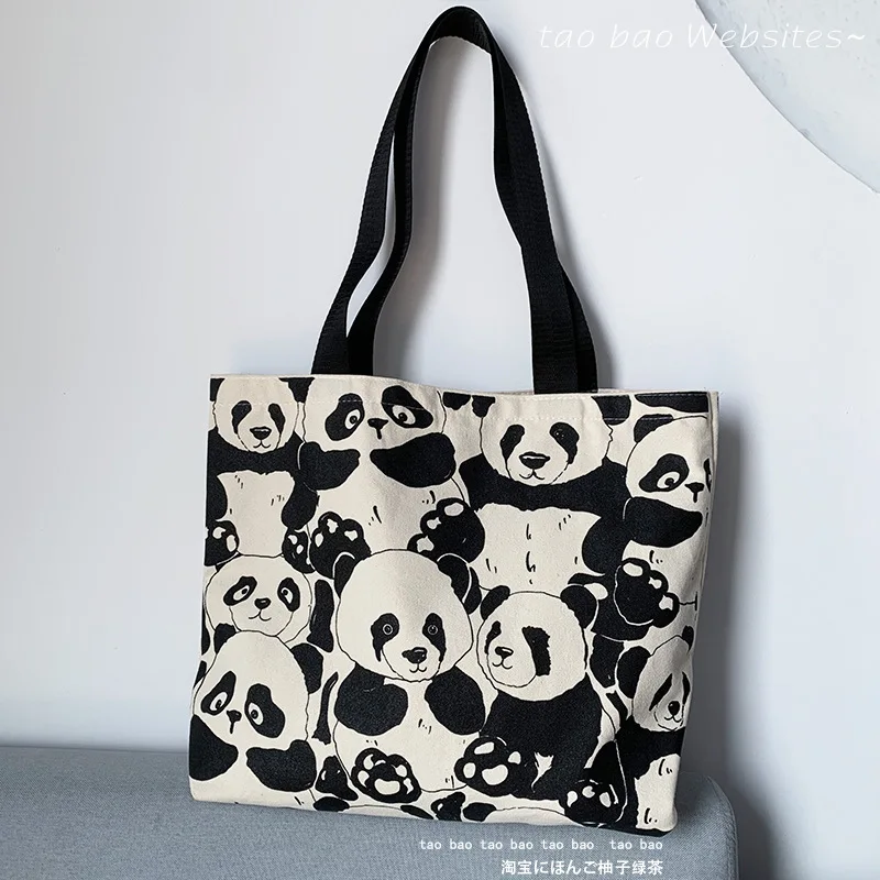 

Canvas Shoulder Shopper Bags for Women Cartoon Panda Student Tote Book Bag Woman Eco Reusable Shopping Handbags Ladies Grocery