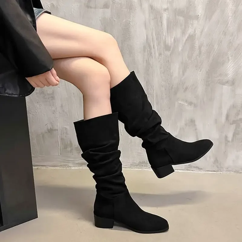 Женские полувысокие сапоги популярные ретро большие размеры теплые женские