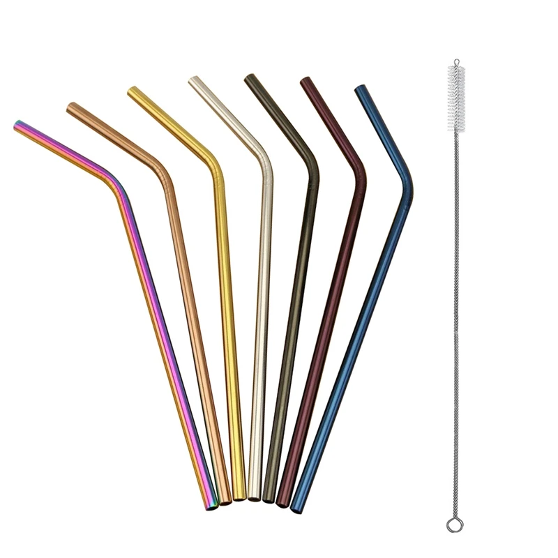 

7Pcs 300Mm Stainless Steel Straws Metal Colors, Fits 40 Oz Tumbler, Reusable Plus Cleaning Brush