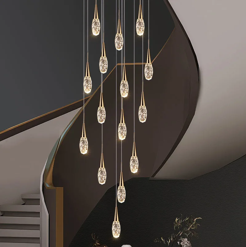 

Staircase Chandelier Hanging Light Fixture Modern Pendant Luster Led Ceiling Light Lamp Loft Lighting Luxury Crystal Chandeliers