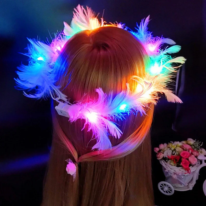 

Girls LED Feather Wreath Crown Headband,Light-Up Angel Halo Headband, Luminous Headdress For Women Wedding Christmas Party Gift