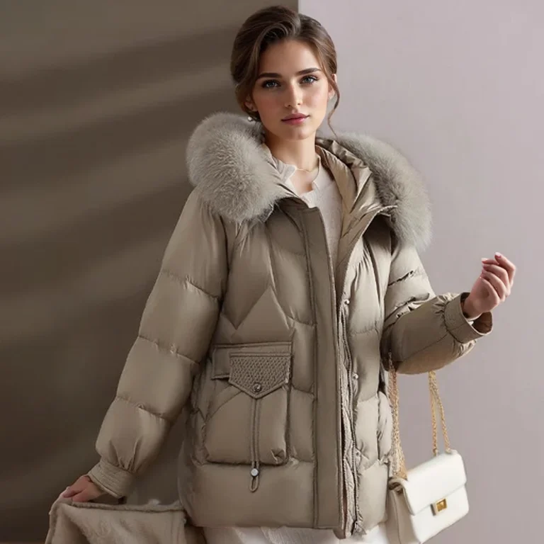 Зимнее милое стильное пуховое пальто средней длины для женщин универсальная