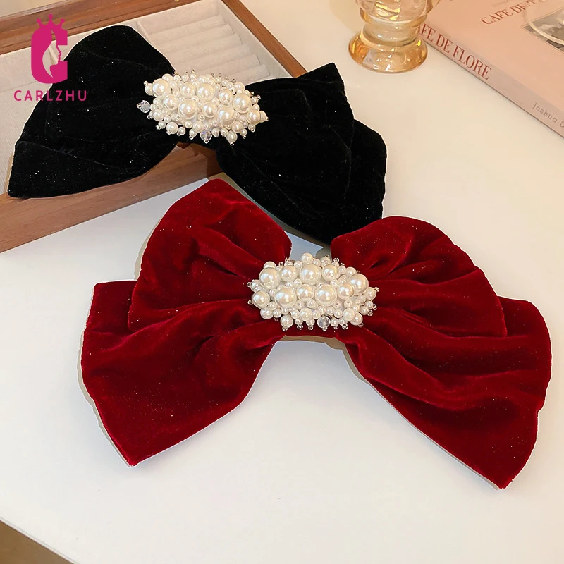 

2022 New Vintage Star Cluster Crystal Pearl Bowknot Hairpin French Retro Fashionable Premium Spring Clip Barrettes Hair Jewelery