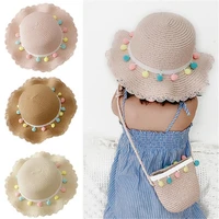 hand knitted straw 2pcs beach toddler girl summer breathable sun protection wide brim sunshade hat and bag suit