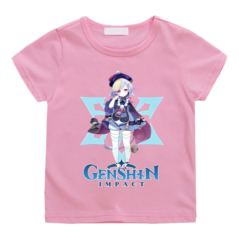 

Anime Genshin Impact T Shirt Funny Qiqi Print T-Shirts Baby Girl Clothing Kids Summer Clothes Kawaii Tops Boys 100% Cotton Tee