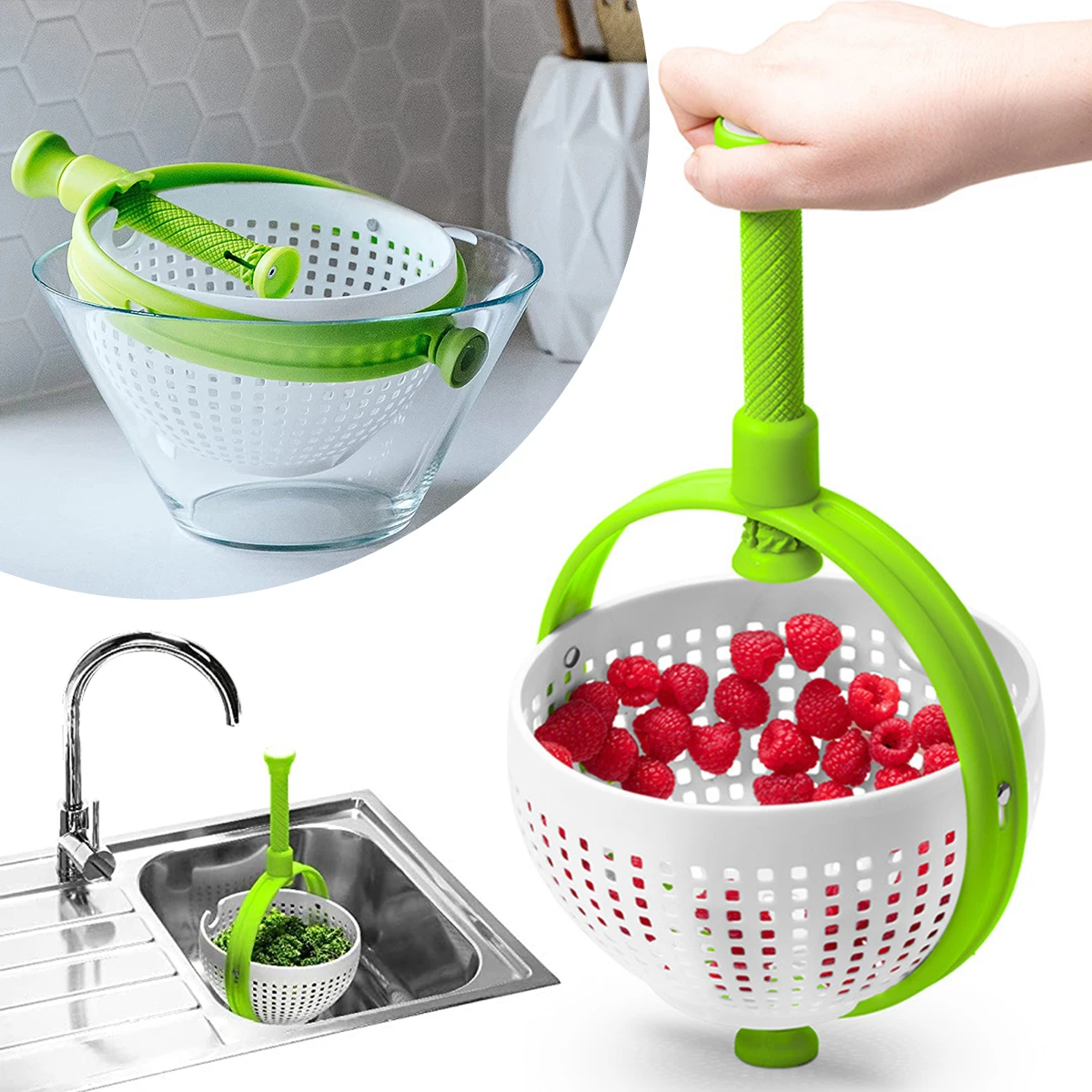 

Salad Spinner Plastic Lettuce Spinner Colander Multifunctional Fruit Spinning Dryer with Rotary Handle Kitchen Accessories for F