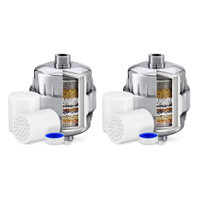 

2X 15 Stage Shower Filter - Water Softener Shower Head Filter for Hard Water - Shower Filters to Remove and Fluoride