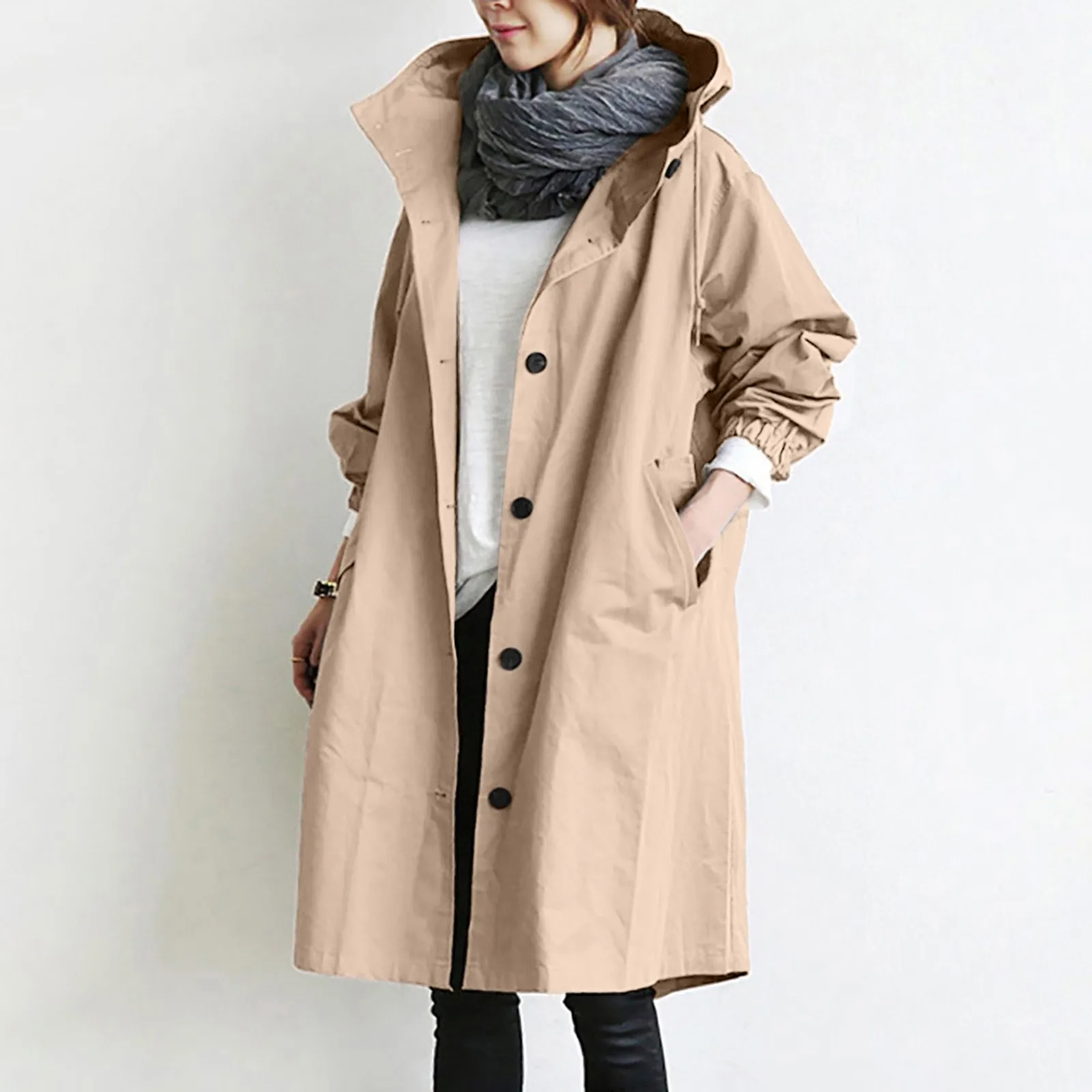 

Женский Тренч с капюшоном, повседневное свободное ветрозащитное пальто средней длины в Корейском стиле, большой размер, весна-осень 2023