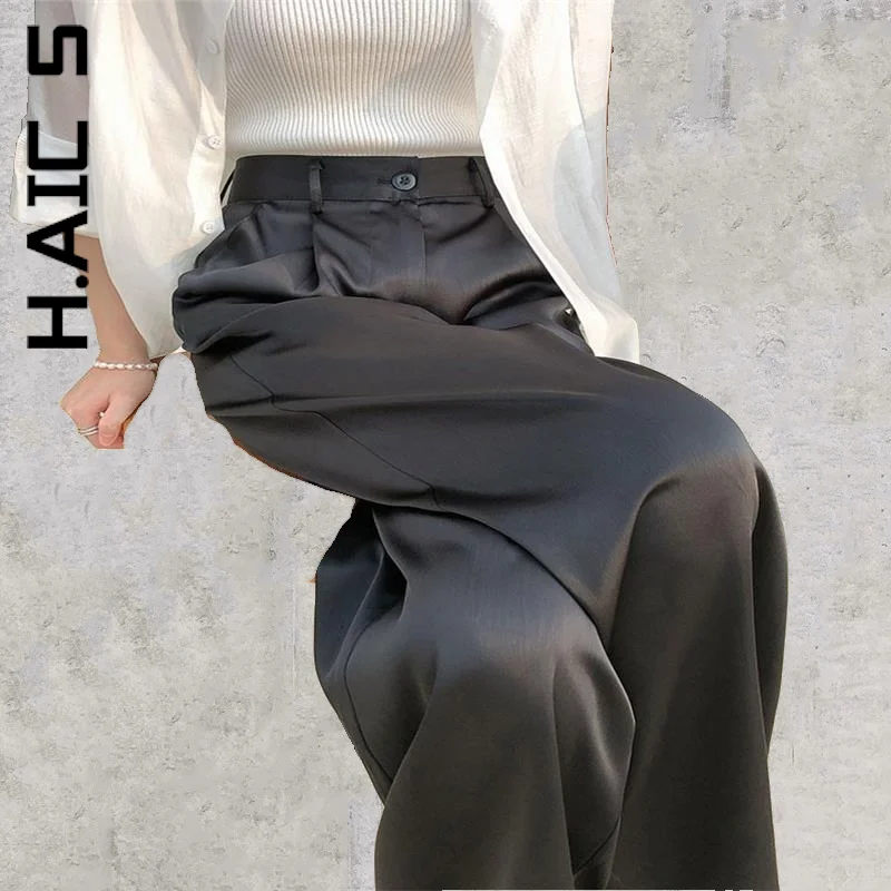 

H.Aic S Fashion Trousers Women Pants Quality Classic Straight Silk Satin Trousers Baggy For Women Chic Long Female Streetwear
