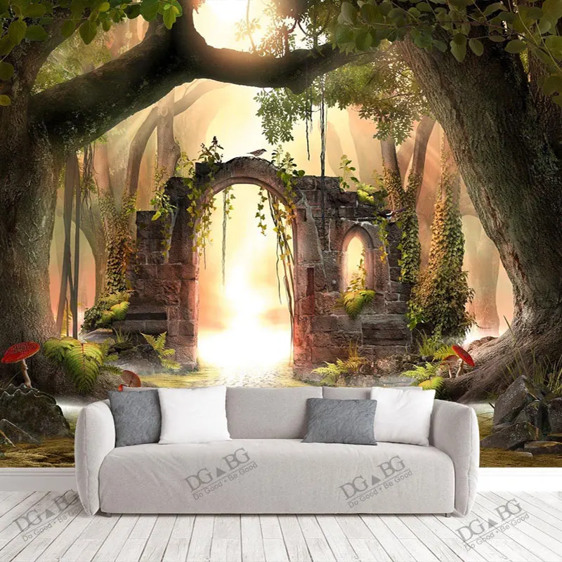 

Fabric Wallcovering Custom Mural Wall Cloth Covering Visual Extension Living Room Background Nature Forest Wallpaper Restaurant