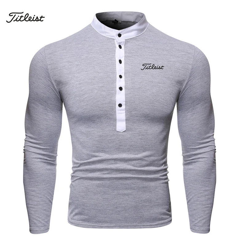 Fashion Golf Euro Size T-shirt Fake Two-piece V-neck Multi Button Long Sleeve Sport Fitness Pure Color Top