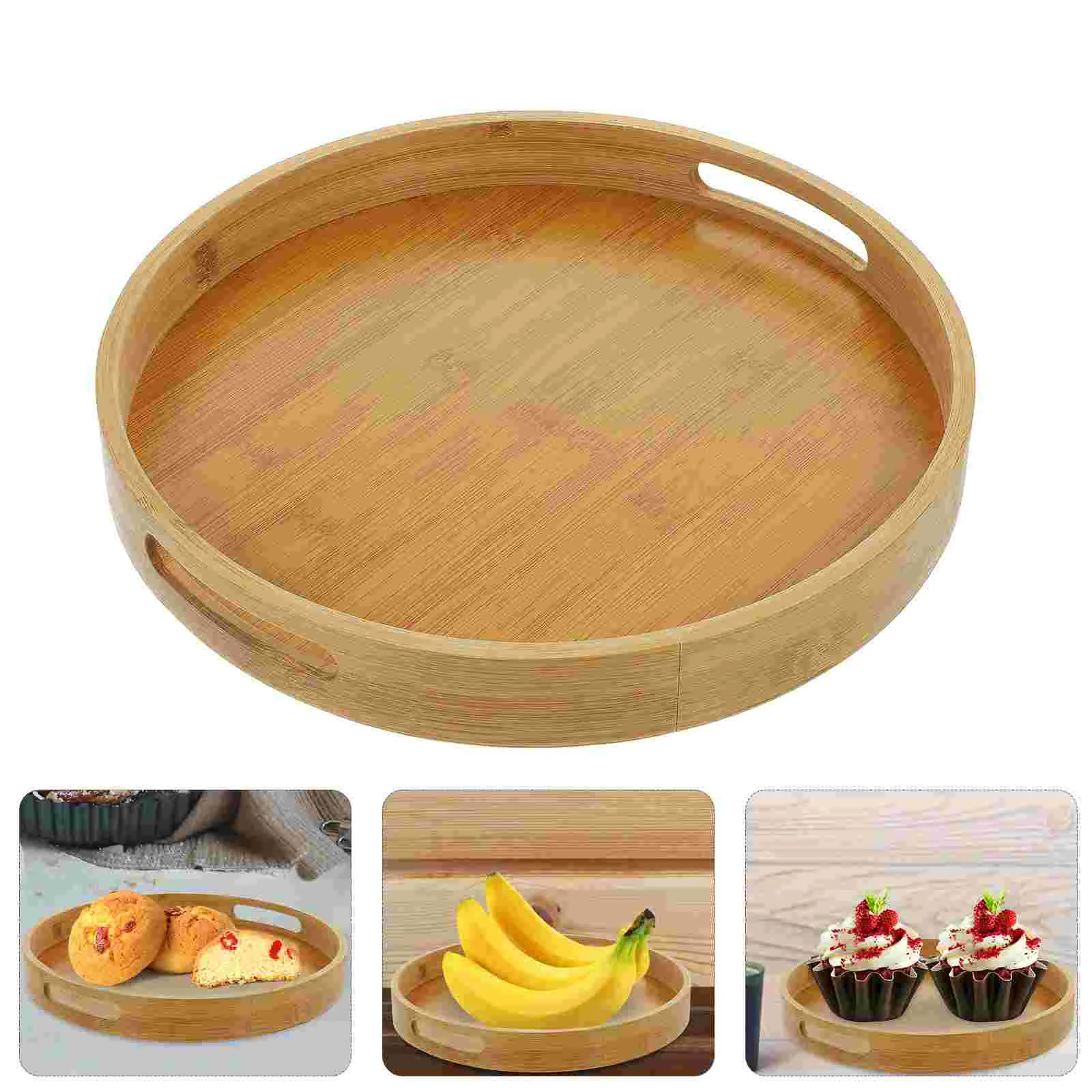 

Decorate Fruit Serving Tray Breakfast Dinner Food Round Bamboo Restaurant Decorative Trays