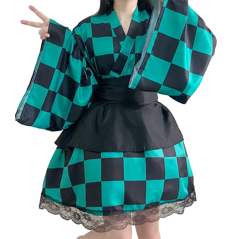 

Demon Slayer Kamado Tanjirou Dresses Anime Kimetsu No Yaiba Cosplay Costume Kimono Dress Party Outfit Halloween for Women