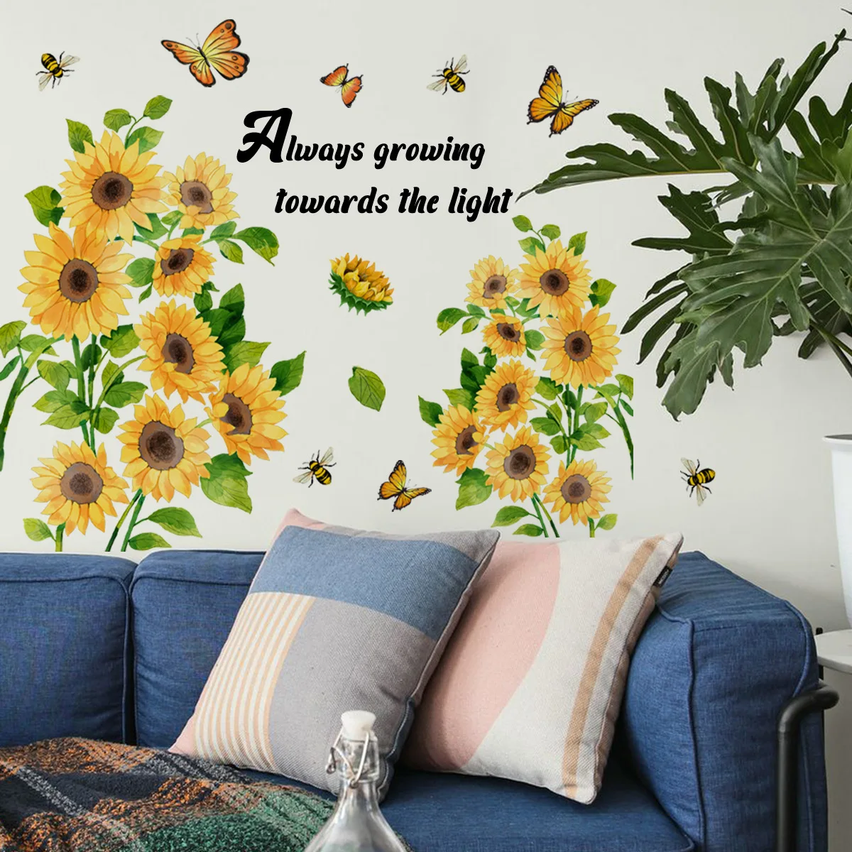 

T49# Funny Sunflower Butterfly Bee Wall Sticker Kids Room Background Home Decoration Mural Living Room Wallpaper Decals