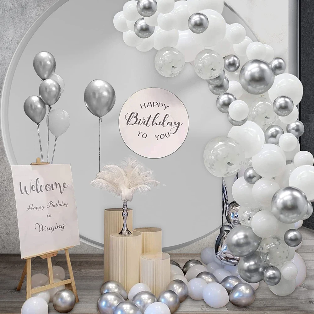 

112Pcs White Balloon Garland Arch Kit Metallic Silver Confetti Balloons for Graduation Wedding Birthday Party Baby Shower Decor