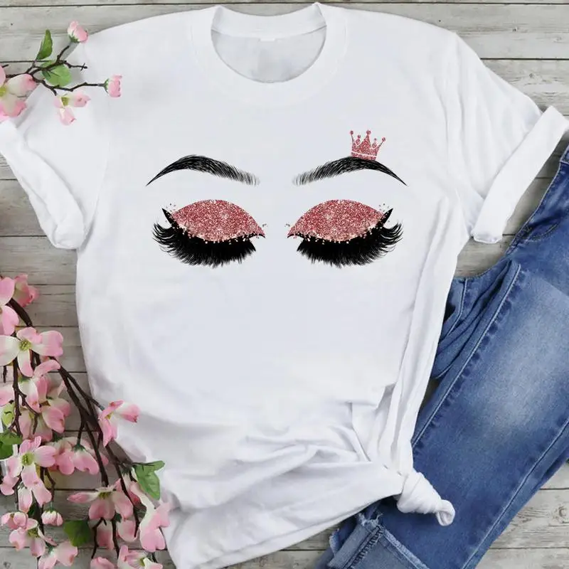 

Floral Eye Eye Lashes Printed Women Cute Fashion T Shirt Female Graphic Summer Tops Short Sleeve T-shirt Women Harajuku T-shirts