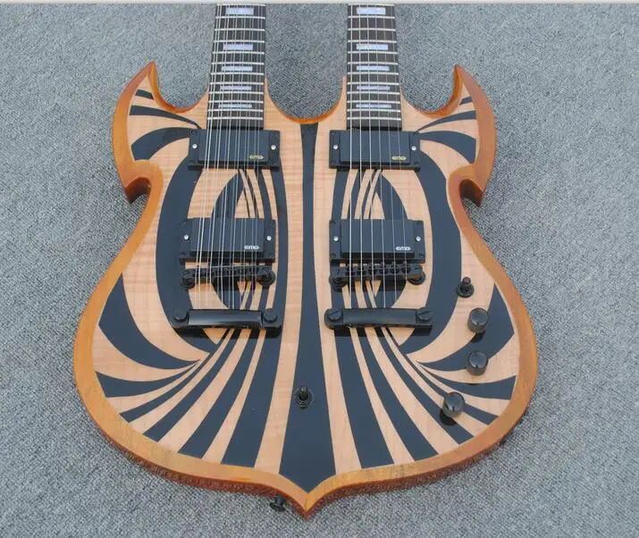 

Custom Zakk Wylde Audio Barbarian 12 & 6 strings Double Neck Matte Black Behemoth Electric Guitar EMG Pickups, Black Hardware