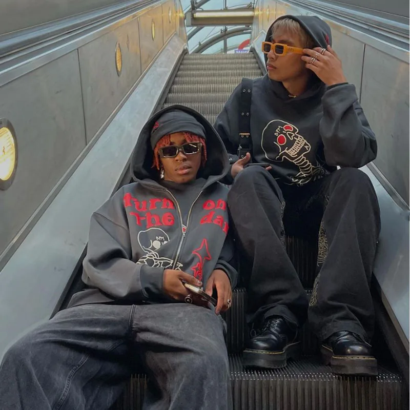 Мужская толстовка с капюшоном в стиле хип-хоп уличная одежда со скелетом свитшот