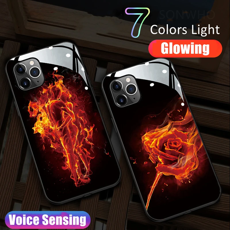 

Чехол со светодиодной подсветкой для любителей Хэллоуина, светящийся чехол из закаленного стекла для телефона iPhone 7 8 11 12 13 14 X Xs Xr Mini Pro Plus Max, чехол