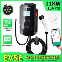 evse wallbox ev charger for electric vehicle car 380v type 2 cable charging station 16a 3 phase 11kw app wifi rfid card control