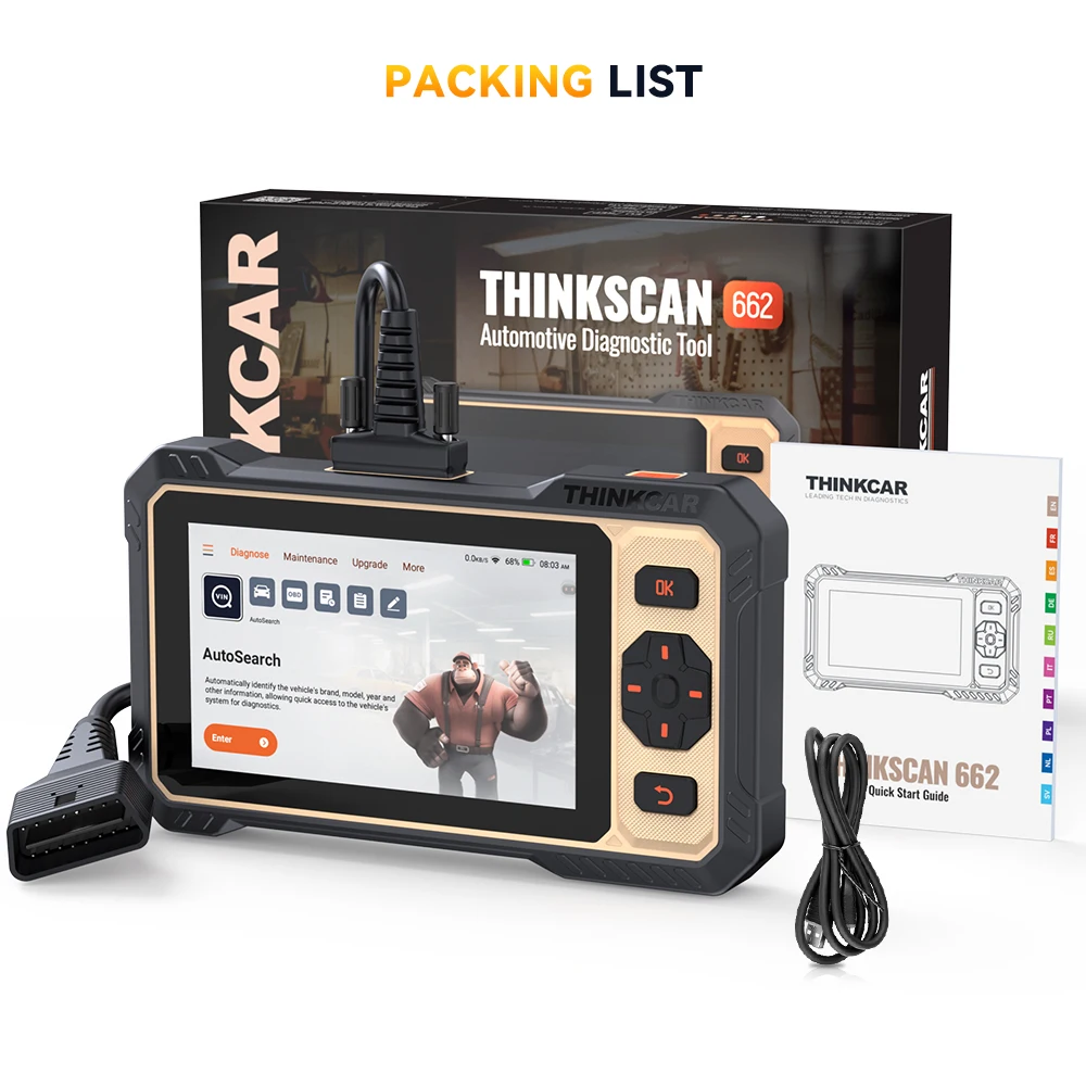 

THINKCAR THINKSCAN 662 OBD2 Автоматический диагностический сканер, 4 системы ABS SRS ECM 12, двунаправленный сброс CANFD, бесплатное обновление