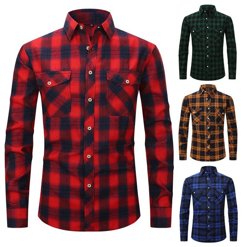 Spring and autumn new men's shirts long-sleeved business casual brushed plaid cotton anti-wrinkle fashion comfortable fit